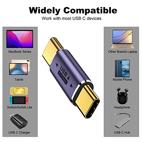AreMe 2 Pack USB C Male to Male Adapter, USB Type C Coupler Extender Support 100W, 40Gbps, 8K@60Hz for Thunderbolt 4/3, MacBook Pro/Air, Laptop, Phones and More Type C Devices (Purple) - Image 5