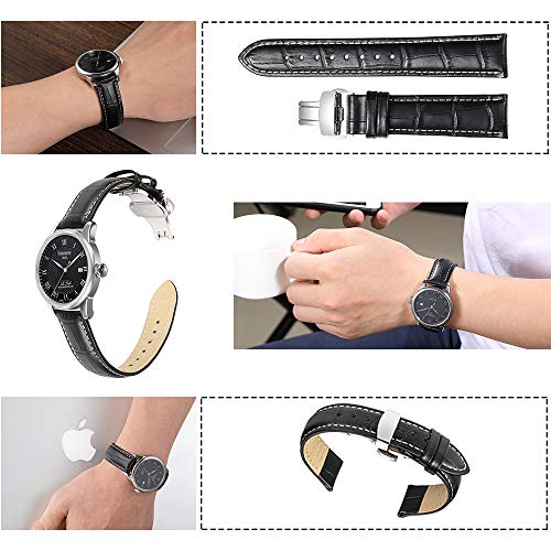 iStrap Leather Watch Band -Alligator Grain Embossed Pattern Calfskin Replacement Strap-Stainless Steel Deployment Buckle with Push Buttons-Bracelet for Men Women-18mm 19mm 20mm 21mm 22mm 24mm - Image 5