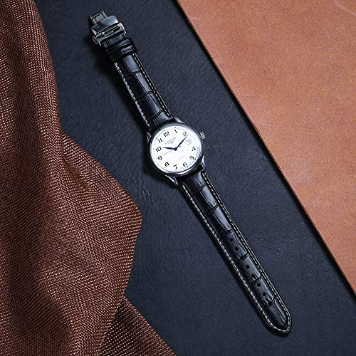iStrap Leather Watch Band -Alligator Grain Embossed Pattern Calfskin Replacement Strap-Stainless Steel Deployment Buckle with Push Buttons-Bracelet for Men Women-18mm 19mm 20mm 21mm 22mm 24mm - Image 2