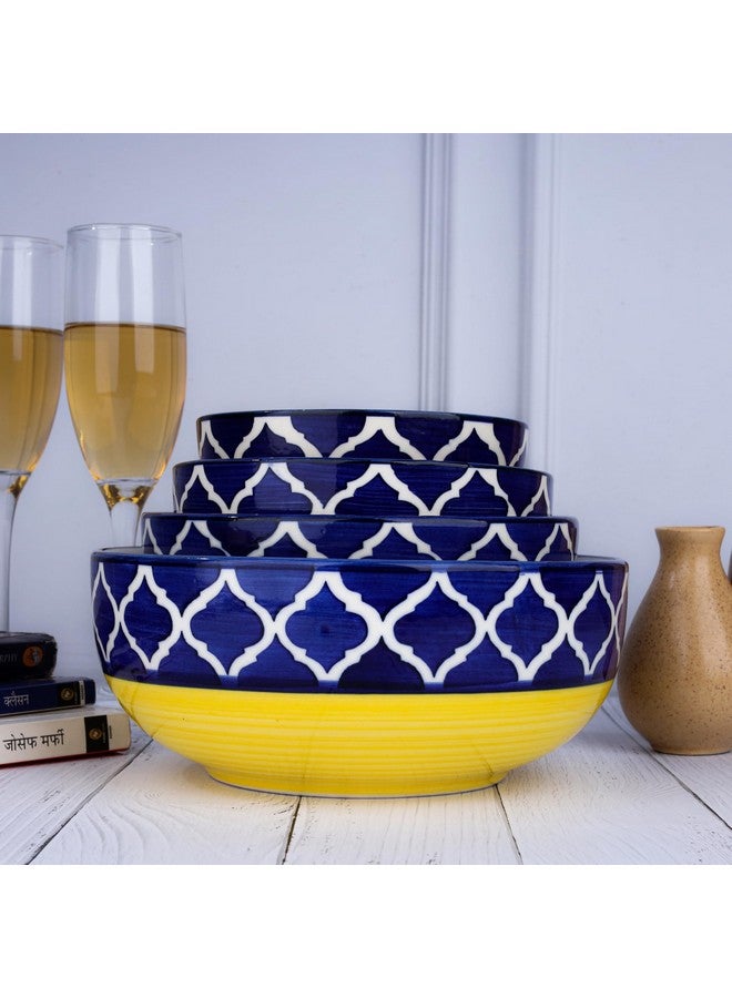 SEPARATE WAY Ceramic Mixing Bowl Set - Moroccan Pattern Yellow Blue, 1000ML, 750ML, 500ML & 300ML, Serving & Salad Bowl Set - Image 5
