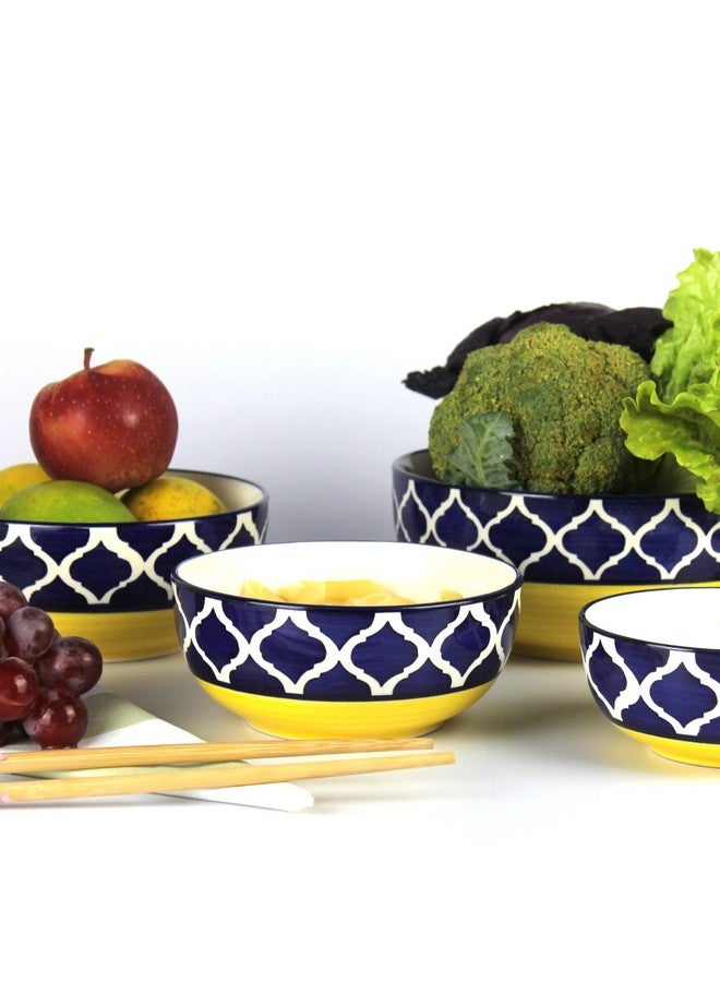 SEPARATE WAY Ceramic Mixing Bowl Set - Moroccan Pattern Yellow Blue, 1000ML, 750ML, 500ML & 300ML, Serving & Salad Bowl Set - Image 3