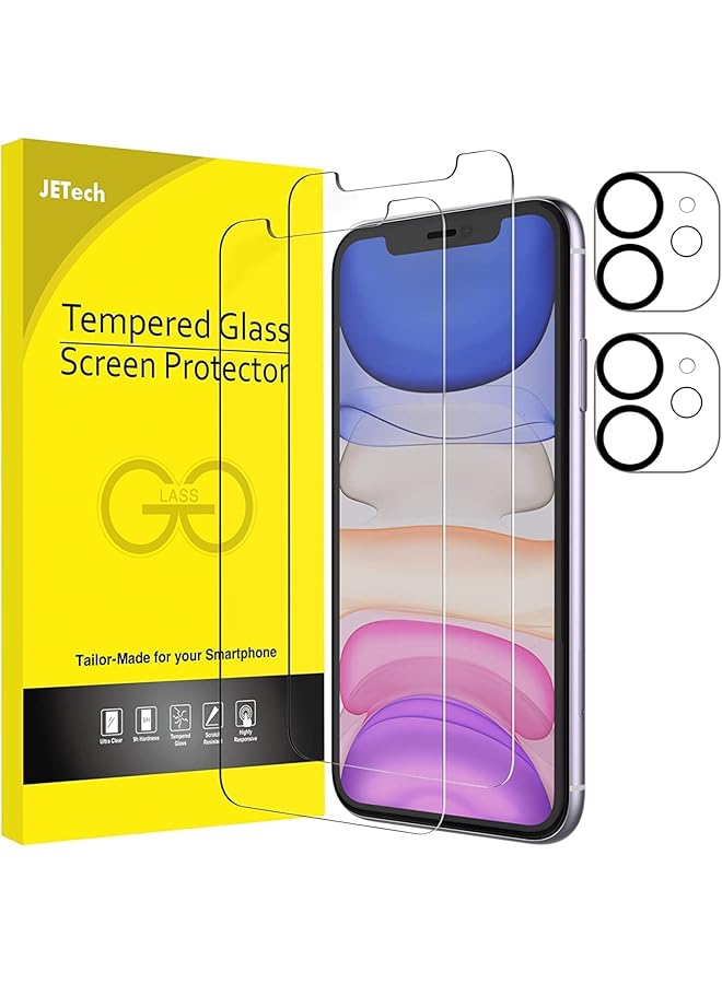Jetech Screen Protector For Iphone 11 6.1 Inch With Camera Lens Protector Tempered Glass Film 2 Pack Each - Image 1