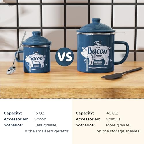 PGYARD Mini Bacon Grease Container With Strainer - 15OZ Enamel Grease Saver, Farmhouse Bacon Grease Keeper For Kitchen Fat Storage, Dishwasher Safe-Blue - Image 3