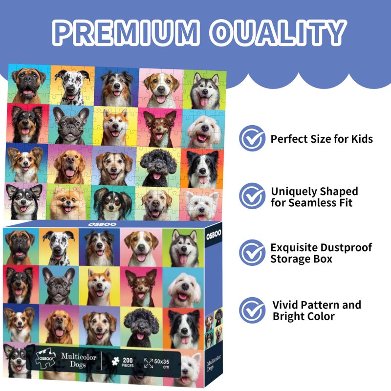 OSBOO Dog Puzzles for Kids Ages 6-8 8-10, 200 Pieces Jigsaw Puzzle for Kids and Adults, Multicolor Puppy Theme Puzzles for Children, Christmas Collection Gift - Image 5