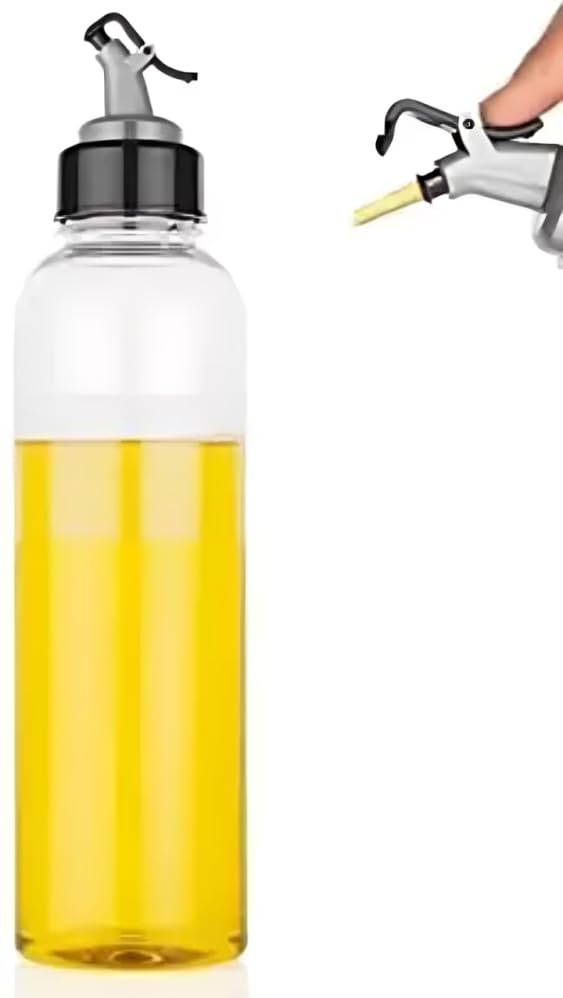 Pour Perfect Oil Oasis Transparent Stream Bottle Dispenser Buddy Unbreakable Style Crystal Clear Easy Flow Kitchen Companion 1Litre Free Oil Brush Pack Of 2 