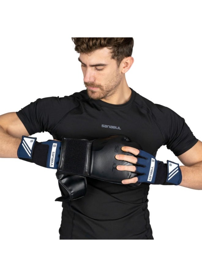 Sanabul  - Gel Hand Wraps for Boxing Gloves | MMA Muay Thai Kick Boxing Quick Wraps for Men & Women | Inner Boxing Hand Wrap for Gloves | Padded Knuckle Wrist Wrap (Navy/White) - Image 1