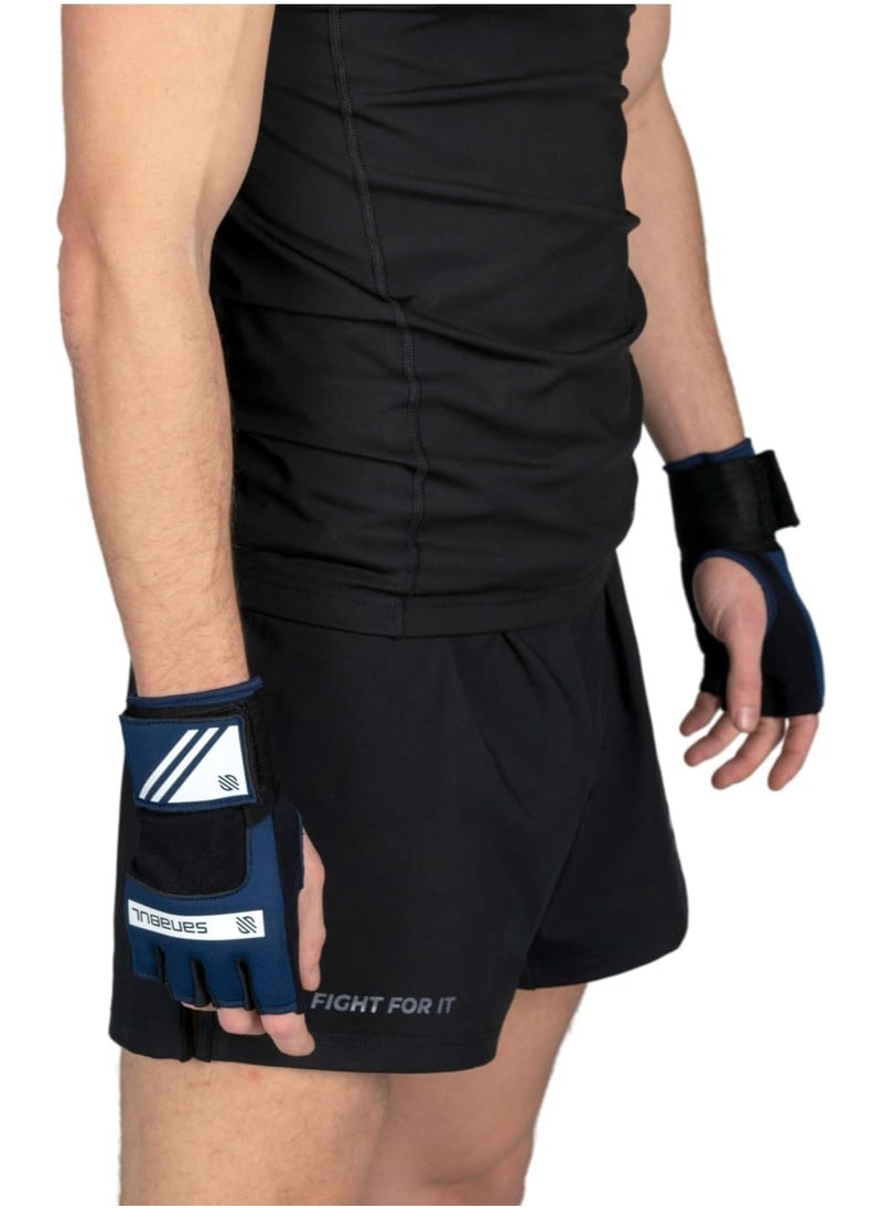 Sanabul  - Gel Hand Wraps for Boxing Gloves | MMA Muay Thai Kick Boxing Quick Wraps for Men & Women | Inner Boxing Hand Wrap for Gloves | Padded Knuckle Wrist Wrap (Navy/White) - Image 1