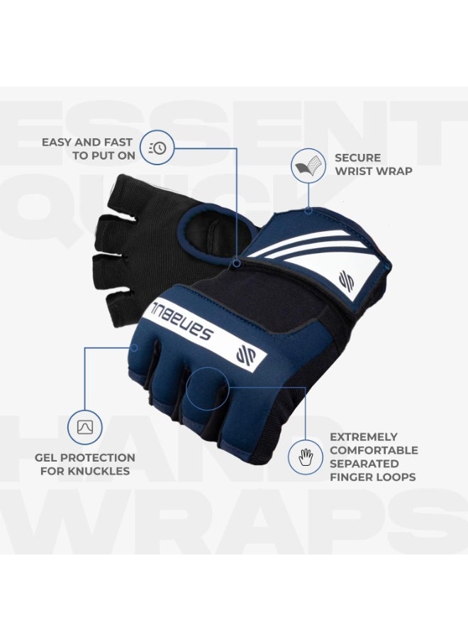 Sanabul  - Gel Hand Wraps for Boxing Gloves | MMA Muay Thai Kick Boxing Quick Wraps for Men & Women | Inner Boxing Hand Wrap for Gloves | Padded Knuckle Wrist Wrap (Navy/White) - Image 1