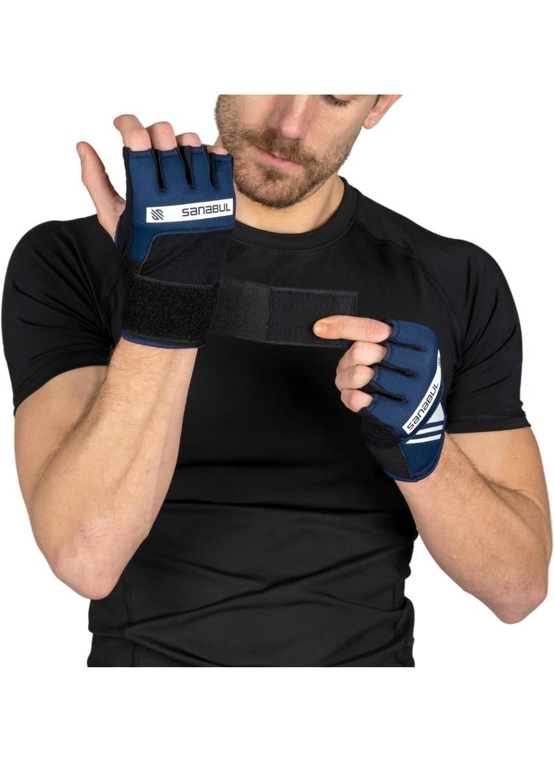 Sanabul  - Gel Hand Wraps for Boxing Gloves | MMA Muay Thai Kick Boxing Quick Wraps for Men & Women | Inner Boxing Hand Wrap for Gloves | Padded Knuckle Wrist Wrap (Navy/White) - Image 1