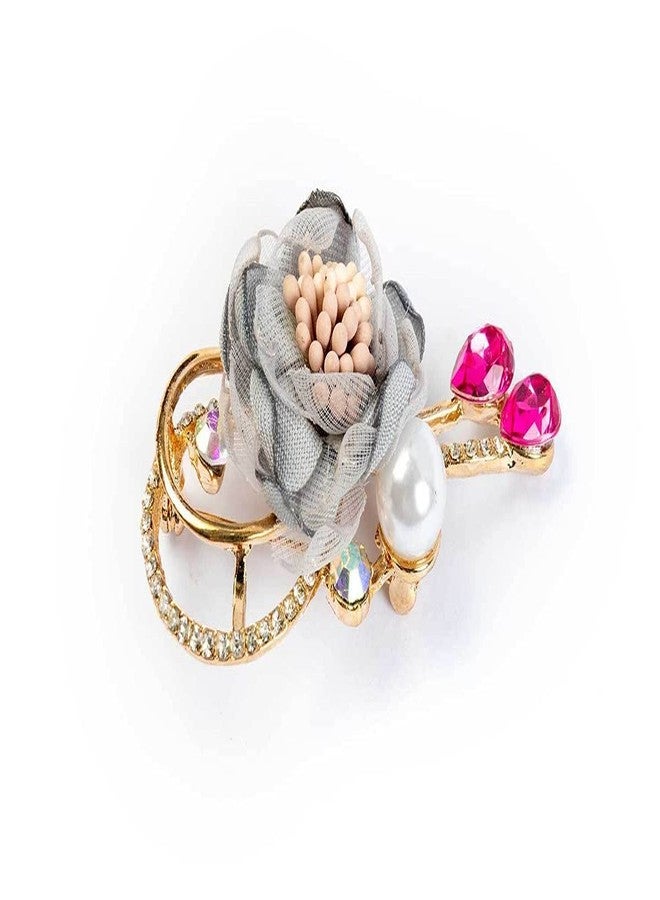 Mohan Shoppe Gray Flower Brooch for Clothes,Dress Lapel,Boys and Men Size- 6 X 3.4 cm Approx .,Package of 1 Piece - Image 1
