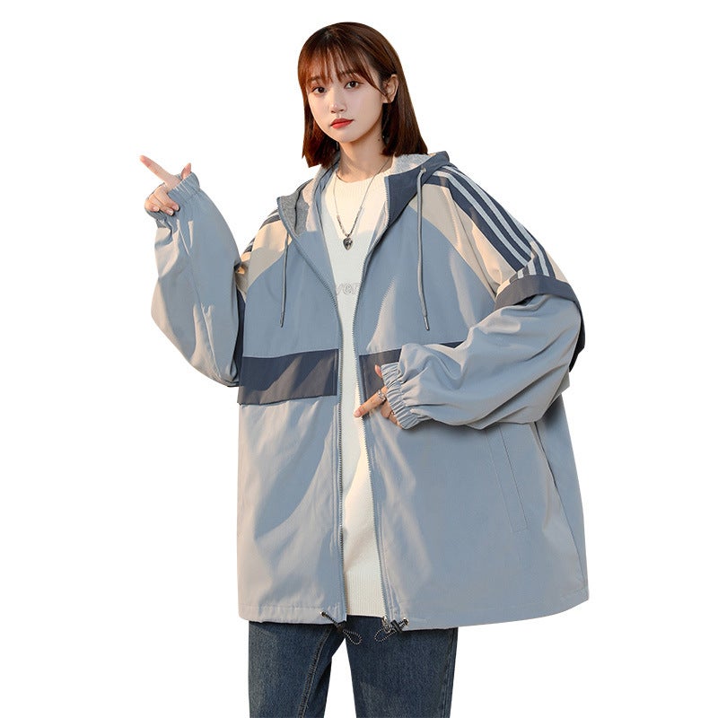 Supply Explosion Jacket Spring New Fashion Hong Kong Style Coat Color Matching Loose Top Youth Hooded - Image 5