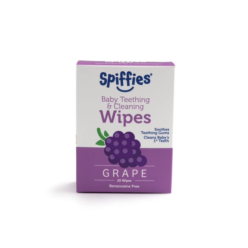 Spiffies Baby Oral Care Tooth Wipes - Gum & Teeth Wipe Tissues for Teething Relief & Cleaning Infant & Toddler Teeth - Baby Tooth Wipes w/Xylitol for Ages 0-12 Months & Up (Grape, 20 Count, 3 Pack) - Image 2