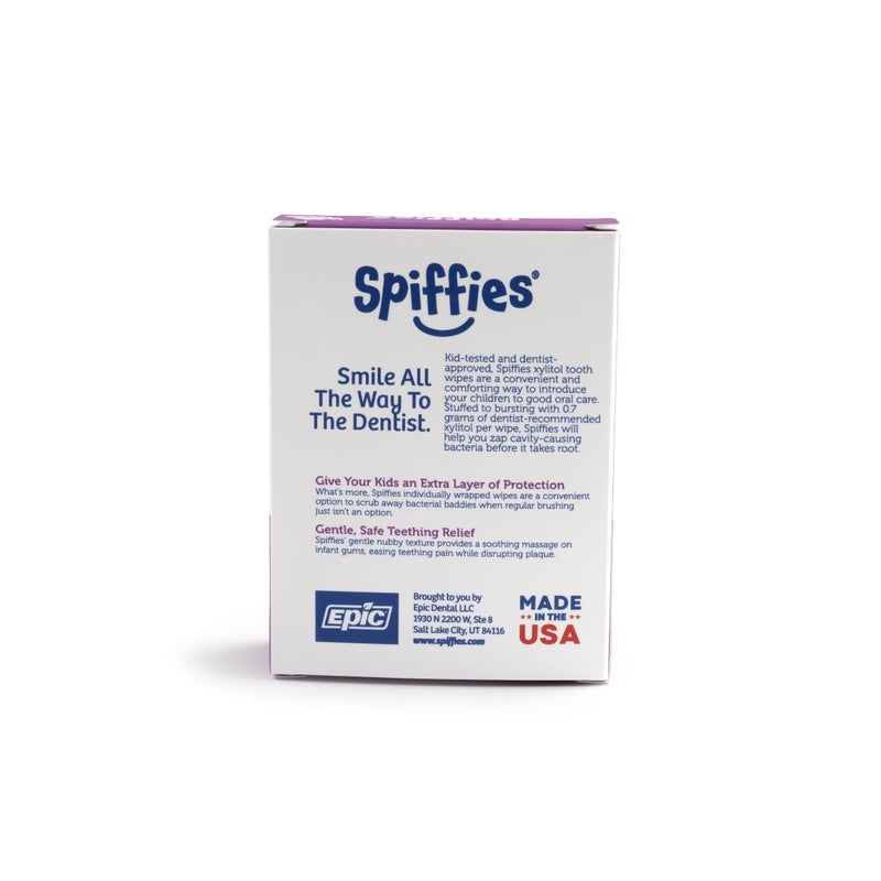 Spiffies Baby Oral Care Tooth Wipes - Gum & Teeth Wipe Tissues for Teething Relief & Cleaning Infant & Toddler Teeth - Baby Tooth Wipes w/Xylitol for Ages 0-12 Months & Up (Grape, 20 Count, 3 Pack) - Image 3