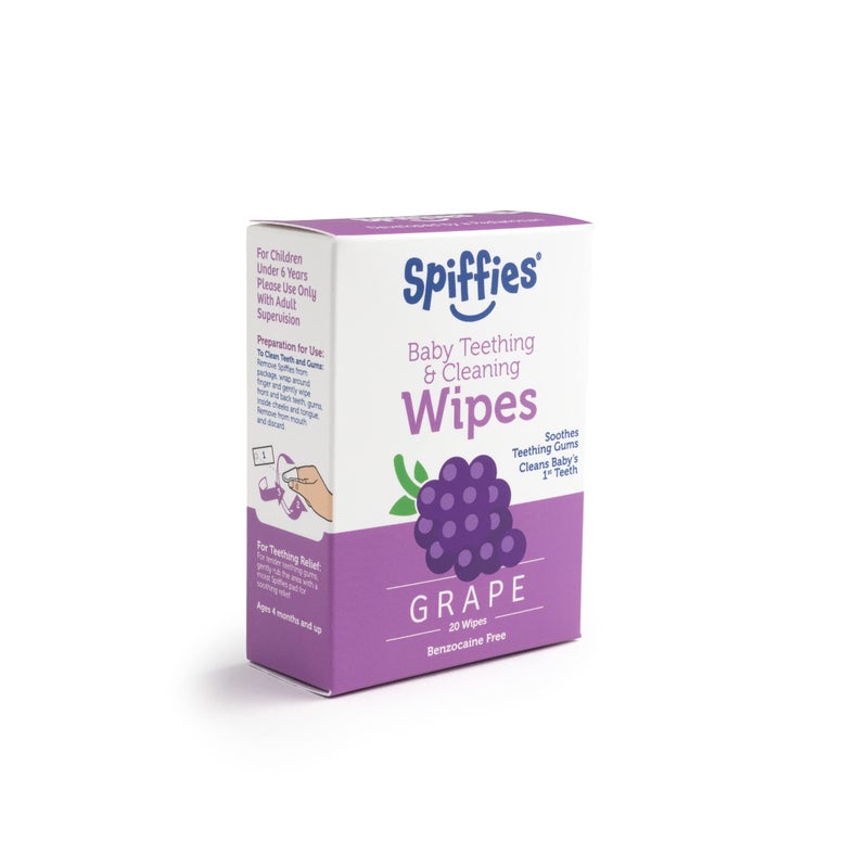 Spiffies Baby Oral Care Tooth Wipes - Gum & Teeth Wipe Tissues for Teething Relief & Cleaning Infant & Toddler Teeth - Baby Tooth Wipes w/Xylitol for Ages 0-12 Months & Up (Grape, 20 Count, 3 Pack) - Image 4