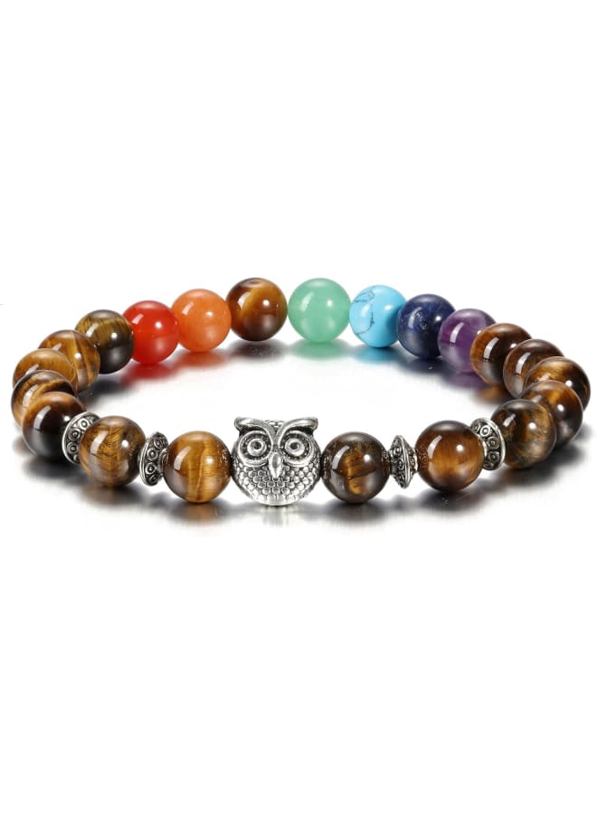Top Plaza 7 Chakra Stone Bead Bracelet Reiki Healing Yoga Meditation Anxiety Stretch Bracelets Owl Gifts for Women Men, stone, not-known,  - Image 1