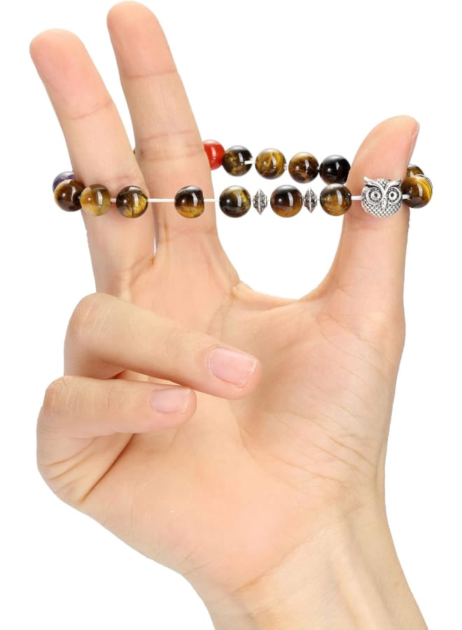 Top Plaza 7 Chakra Stone Bead Bracelet Reiki Healing Yoga Meditation Anxiety Stretch Bracelets Owl Gifts for Women Men, stone, not-known,  - Image 4