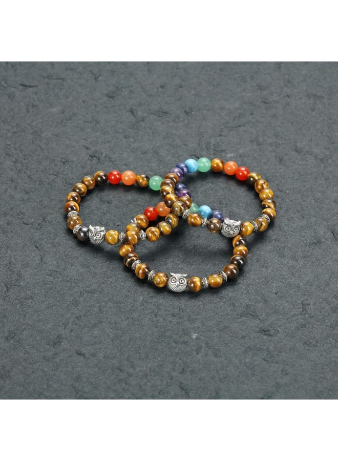 Top Plaza 7 Chakra Stone Bead Bracelet Reiki Healing Yoga Meditation Anxiety Stretch Bracelets Owl Gifts for Women Men, stone, not-known,  - Image 3
