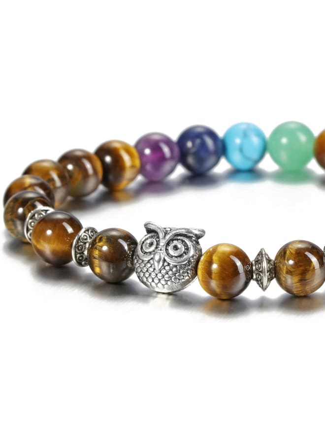 Top Plaza 7 Chakra Stone Bead Bracelet Reiki Healing Yoga Meditation Anxiety Stretch Bracelets Owl Gifts for Women Men, stone, not-known,  - Image 2