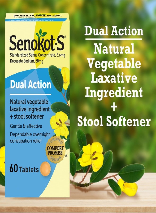 Senokot-S Dual Action 60 Tablets, Natural Vegetable Laxative Ingredient Plus Stool Softener Tablets, Gentle Dependable Overnight Relief Of Occasional Constipation White - Image 5