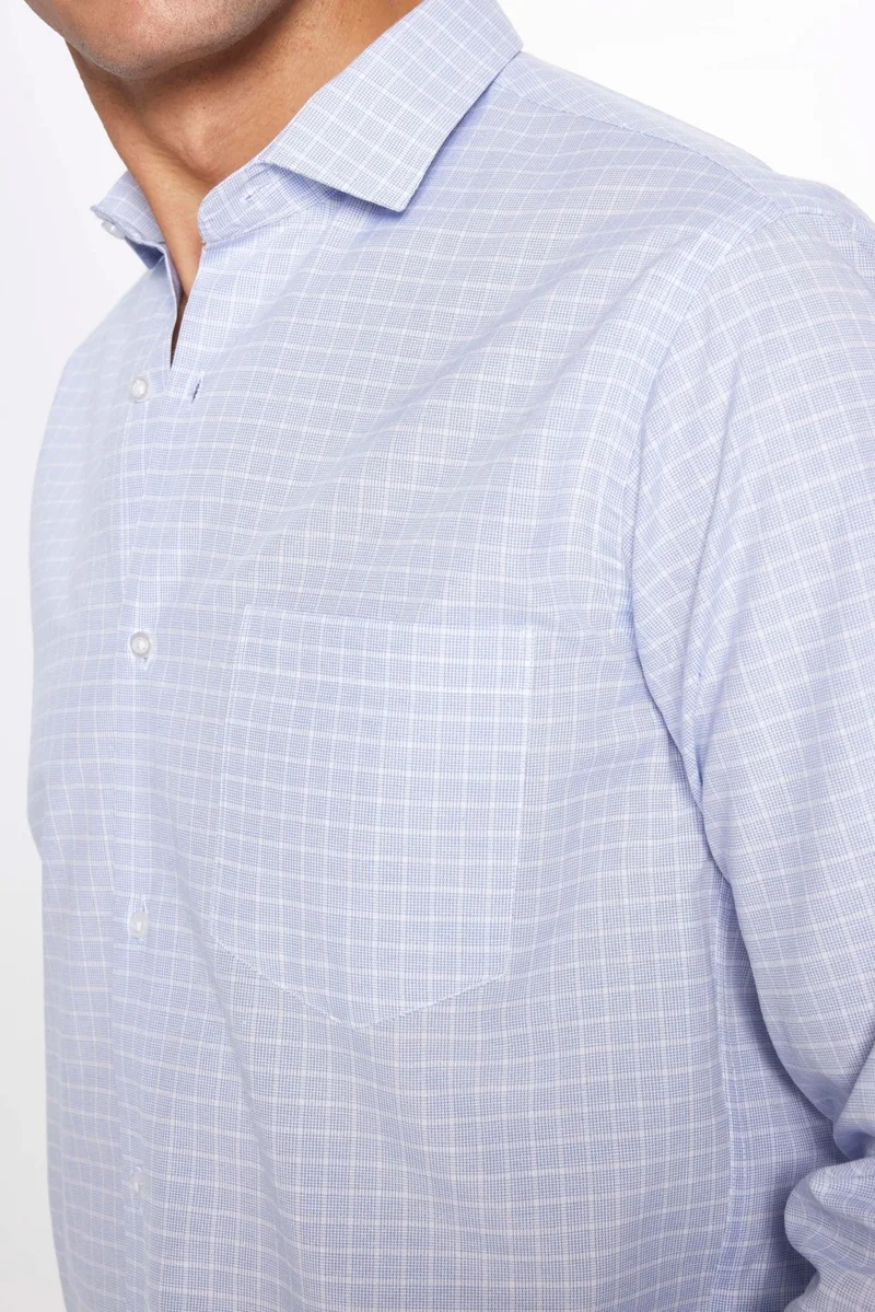 تودورس Men's Classic Fit Regular Cut Long Sleeve Single Pocket Striped Italian Collar Shirt