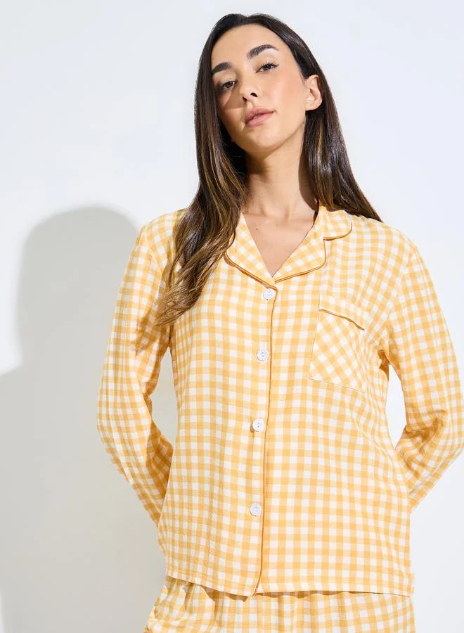Styli Multi-Color Checked Pocket Detail Shirt and Pant Pyjama Set