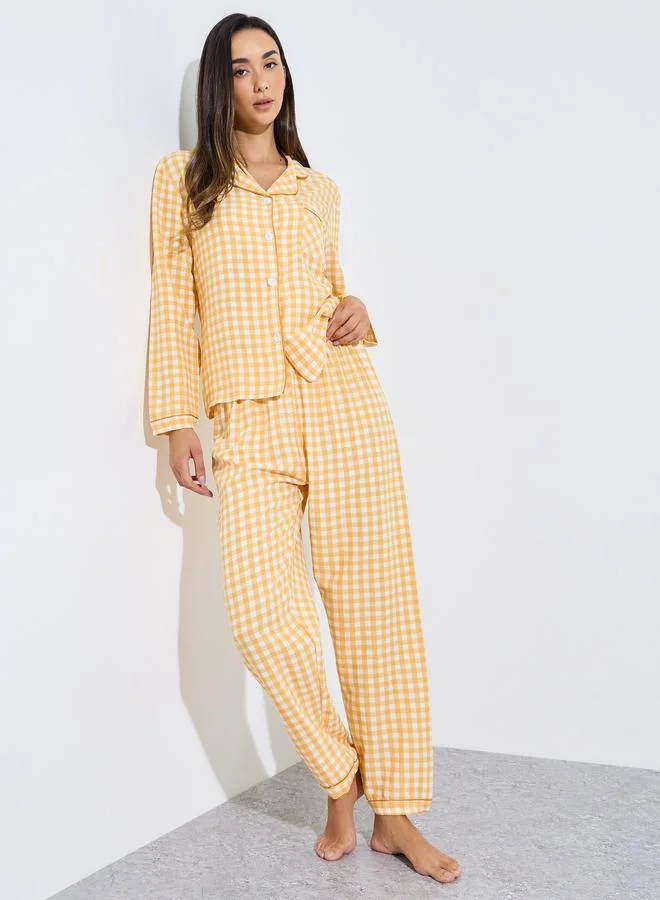 Styli Multi-Color Checked Pocket Detail Shirt and Pant Pyjama Set