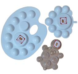 FIRST CLICK Painting Palettes for Art 301 no. 22X17 cm, Medium 16X9 cm & Flower Shaped 14X9.5 cm, Turtle Shape 13X9cm Palettes Set of 4 pcs Pure White Plastic - Image 2