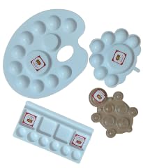 FIRST CLICK Painting Palettes for Art 301 no. 22X17 cm, Medium 16X9 cm & Flower Shaped 14X9.5 cm, Turtle Shape 13X9cm Palettes Set of 4 pcs Pure White Plastic - Image 1