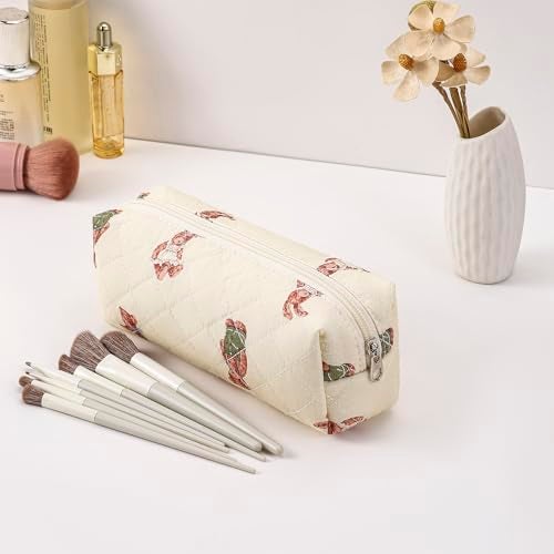 WHHJM Cute Floral Makeup Brush Bag Small Cotton Quilted Cosmetic Bag for Women Travel Toiletry Zipper Make Up Pouch (Bear) - Image 3