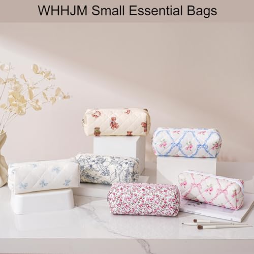 WHHJM Cute Floral Makeup Brush Bag Small Cotton Quilted Cosmetic Bag for Women Travel Toiletry Zipper Make Up Pouch (Bear) - Image 5