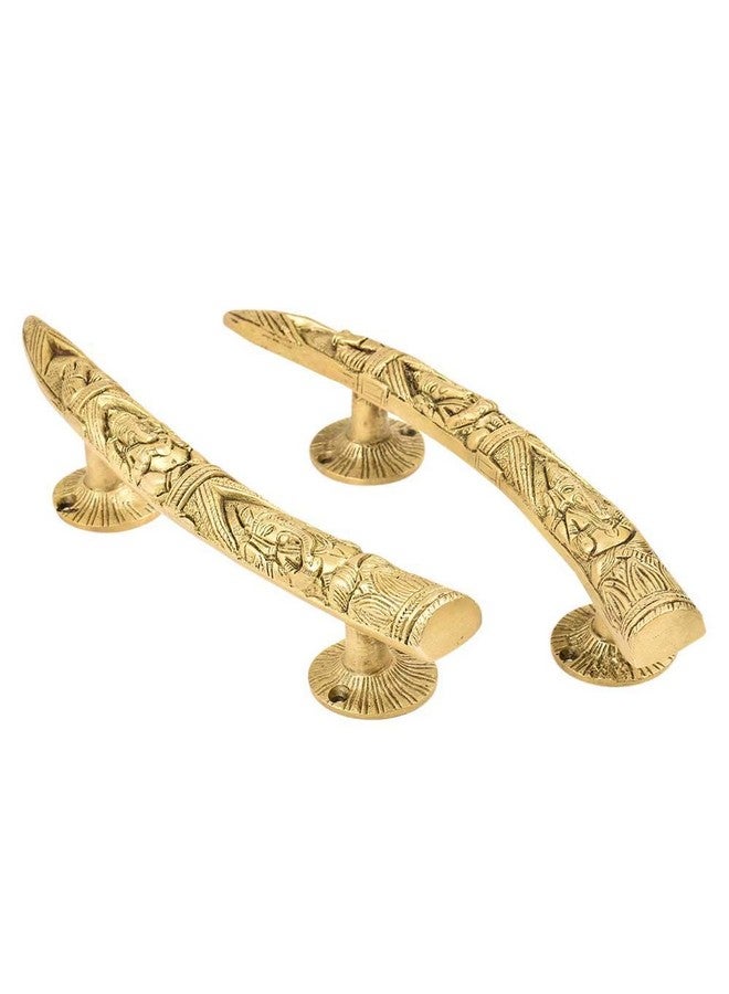 Two Moustaches Tuskar Style Ganesha Carving Brass Door Handle Pair (Antique Yellow) - 2 Pieces - Brass, Pull Handle - Image 2