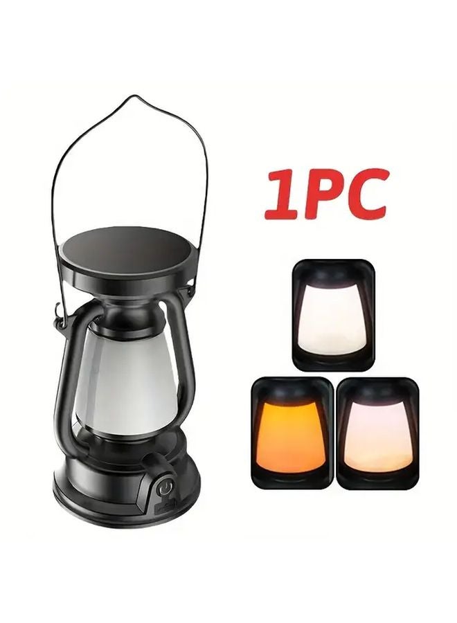 1pc LED Retro Camping Lantern USB Rechargeable Adjustable Brightness Portable Outdoor Light - Image 1
