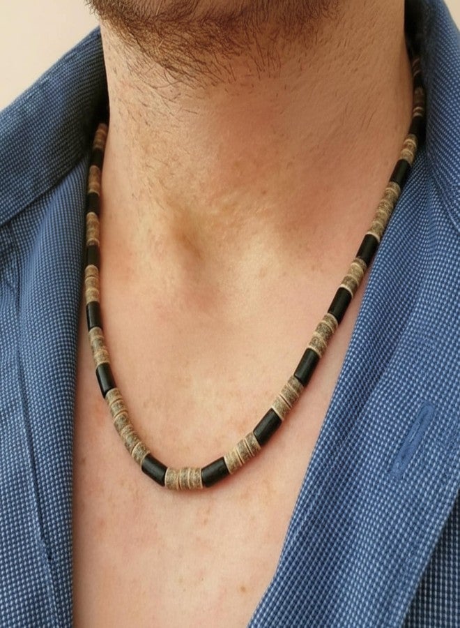 THE MEN THING ONYX TIMBER - 8 mm Beaded Necklace for Men and Boys (20 inches with adjustable cable chain) - Image 2