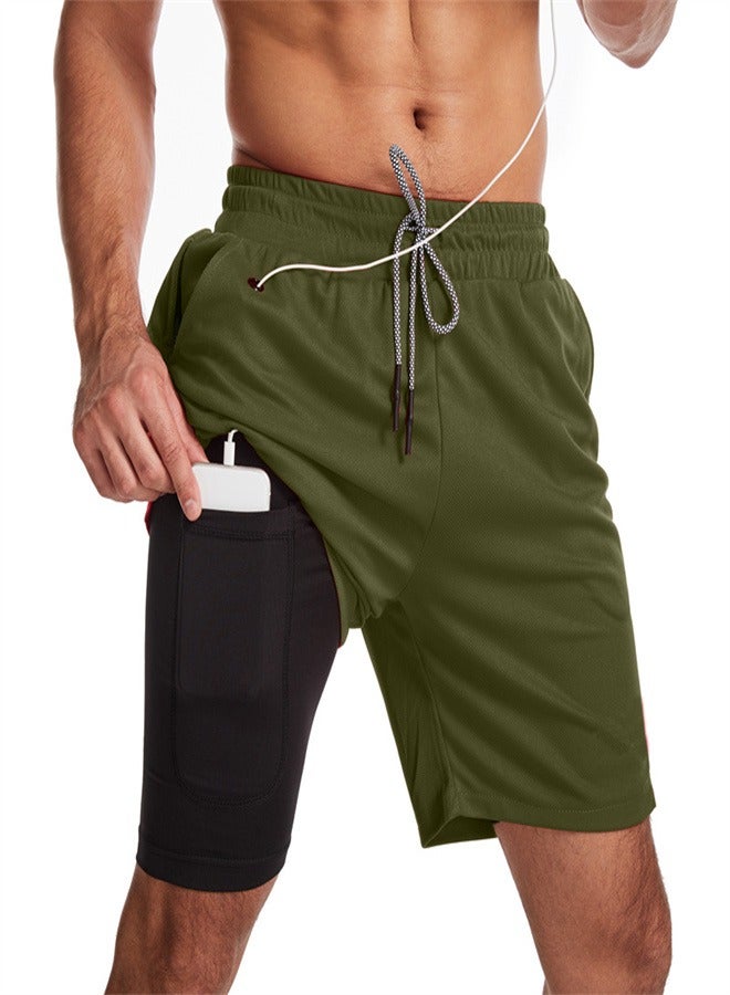 Loquat Men's 2-in-1 Quick Drying Casual Fitness Shorts Military green, - Image 2