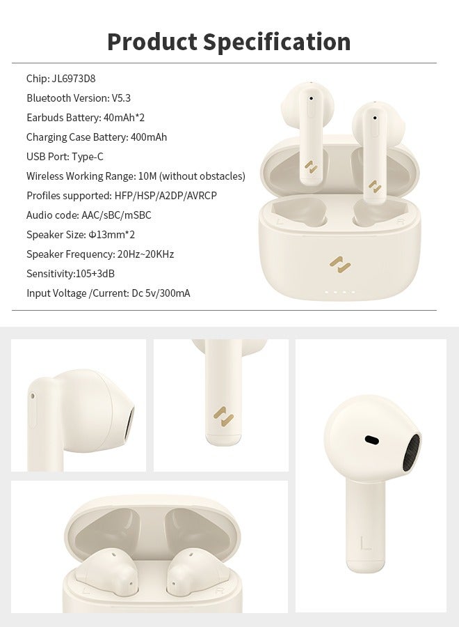 havit BT Headset With Power Box，Semi In-Ear Earphones Wireless Earbuds，Wireless Bluetooth Earbuds Beige，IPX4 Waterproof, For Calls, Streaming, Outdoor Activities - Image 5