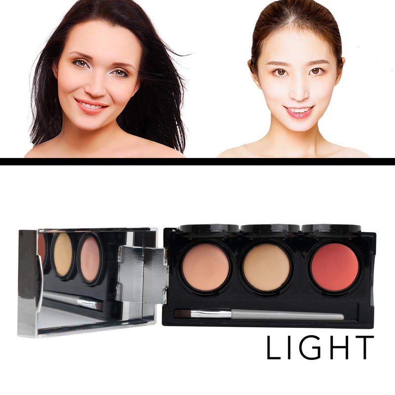 dermaflage مكياج ديرمافلاج لتغطية الوشم (فاتح) - خافي عيوب تغطية كاملة - خافي عيوب مقاوم للماء لتغطية الكدمات، الندوب وحب الشباب - لوحة مكياج للجسم مقاومة للتلطخ مع 3 درجات احترافية + فرشاة - Image 3