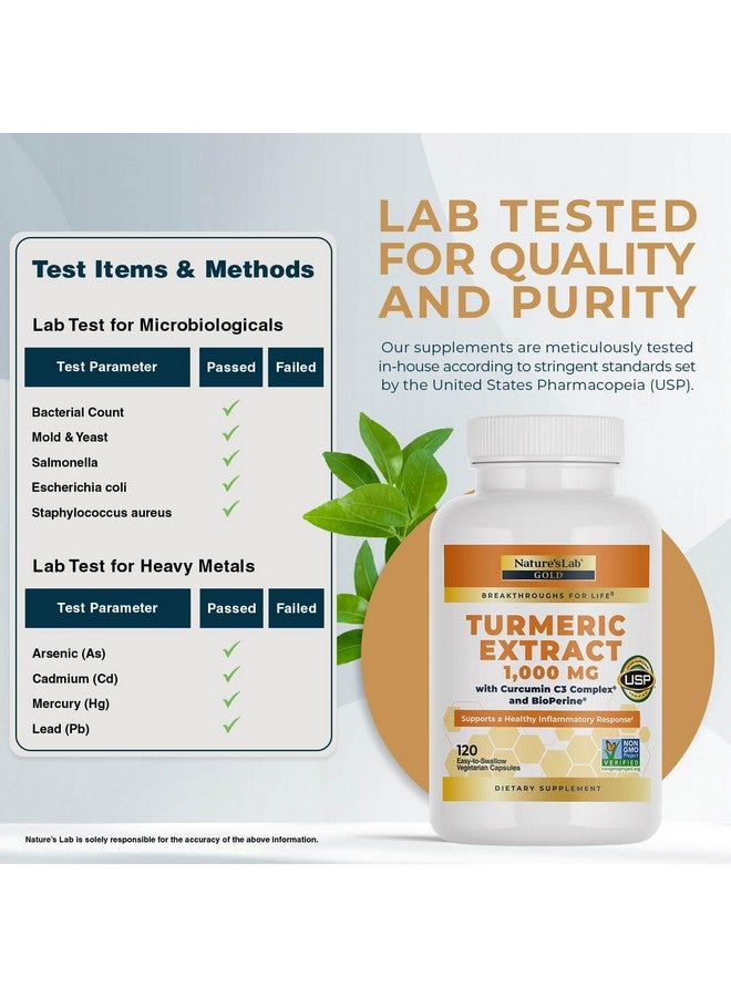 Nature's Lab معمل الطبيعة كركم كركمين C3 مركب 1000 ملغ - مستخلص الكركم 1000 ملغ وبيوبرين 5 ملغ موحد إلى 95%، يعزز صحة القلب والأوعية الدموية، المناعة، المفاصل، والبشرة - 120 كبسولة (إمداد لمدة 60 يوم)  - Image 3