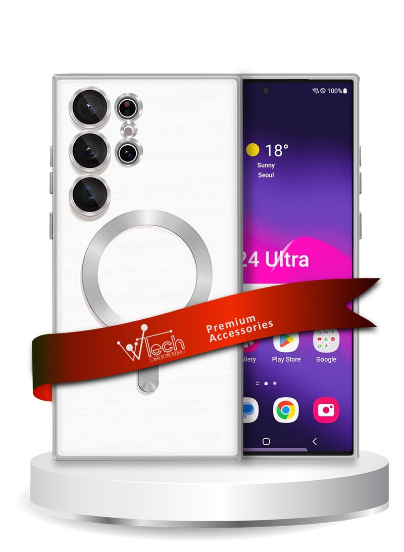 Wtech Magsafe Shockproof Luxury Plating Hybrid PC Case Cover For Samsung Galaxy S24 Ultra 5G 2024 Clear/Silver - Image 1