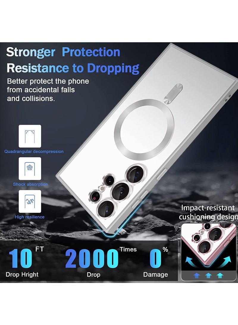 Wtech Magsafe Shockproof Luxury Plating Hybrid PC Case Cover For Samsung Galaxy S24 Ultra 5G 2024 Clear/Silver - Image 2