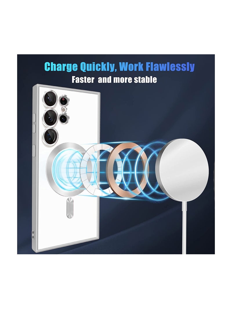 Wtech Magsafe Shockproof Luxury Plating Hybrid PC Case Cover For Samsung Galaxy S24 Ultra 5G 2024 Clear/Silver - Image 4