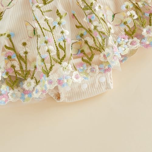 Douhoow Baby Girl Dress Romper Baby Romper Dress Flowers Embroidery Tulle Skirt Infant Girl Summer Clothes with Headband (Apricot A, 3-6 Months) - Image 5
