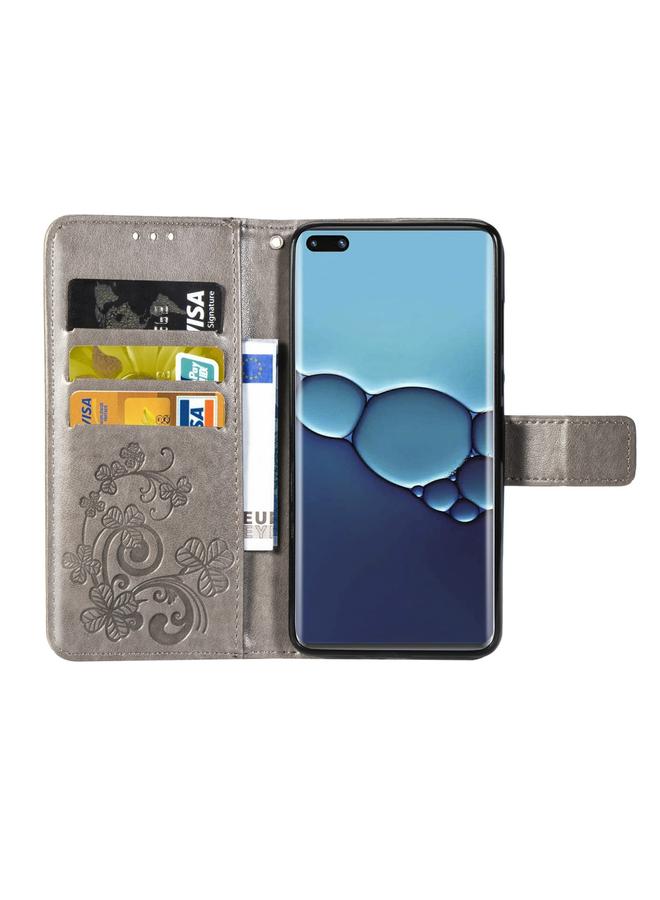 S-TOP Case For Huawei P40 Pro Four-leaf Clasp Embossed Buckle Mobile Phone Protection Leather Case with Lanyard & Card Slot & Wallet & Bracket Function - Image 4