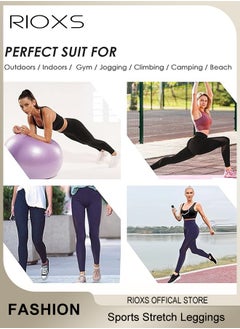 RIOXS Women's Stretch Leggings,High Waist Yoga Pants With Pockets,Sports Mesh Fitness Workout Tights For Women Ladies,4-Way Stretchy Leggings For Pilates Jogging Athletic  - Image 5