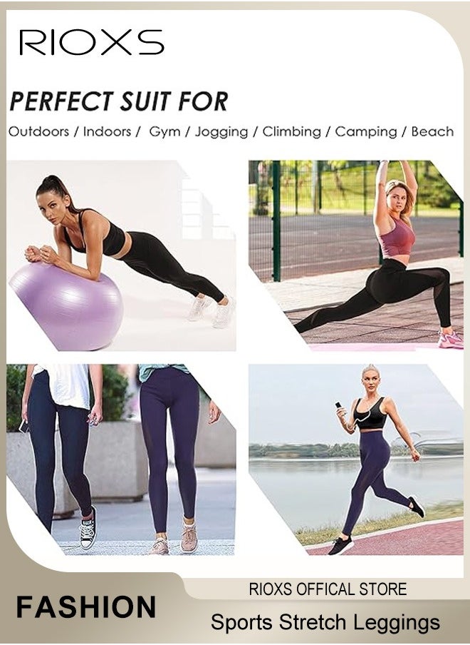 RIOXS - Women's Stretch Leggings,High Waist Yoga Pants With Pockets,Sports Mesh Fitness Workout Tights For Women Ladies,4-Way Stretchy Leggings For Pilates Jogging Athletic - Image 1