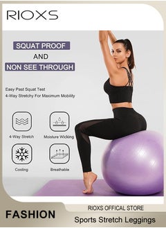 RIOXS Women's Stretch Leggings,High Waist Yoga Pants With Pockets,Sports Mesh Fitness Workout Tights For Women Ladies,4-Way Stretchy Leggings For Pilates Jogging Athletic  - Image 3