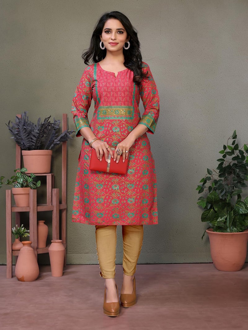 rangita Red Cotton Knee Length Embroidered Straight Kurti | Kurta for Women_M - Image 5