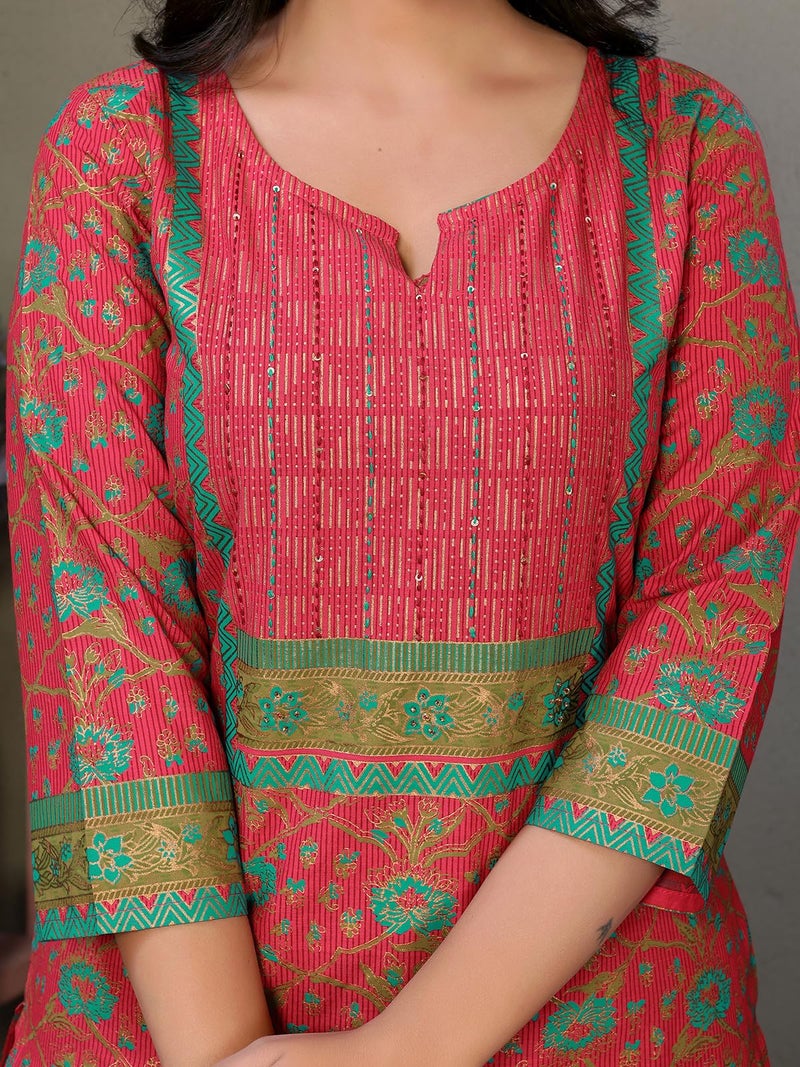 rangita Red Cotton Knee Length Embroidered Straight Kurti | Kurta for Women_M - Image 2