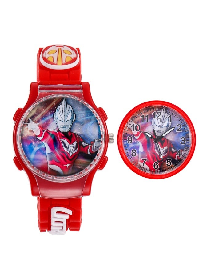 ULTRAMAN Red Ultraman Geed Cartoon Flip Cover Children's Watch (The Cover Can Turn) - Image 1