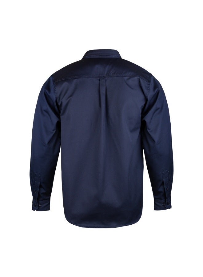 شيلتر قميص عمل مقاوم للهب من شيلتر ليوبارد 600 بقيمة حماية حرارية 8 كال/سم² (ATPV)، مصنوع من قطن 100%، ومصنّف ضمن الفئة CAT 2، ومعتمد وفق معايير NFPA 70E وASTM. - Image 4