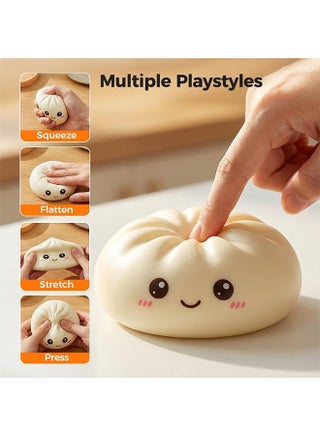 2Pcs Dumpling Squishies Toys, 3.3 Inches (8.5 cm) Stretchy Dumpling Stress Balls Fidget Sensory Toy for Kids and Adults. Squeeze Dough Ball Stress Relief Toy for Birthday Party Favor - view 3
